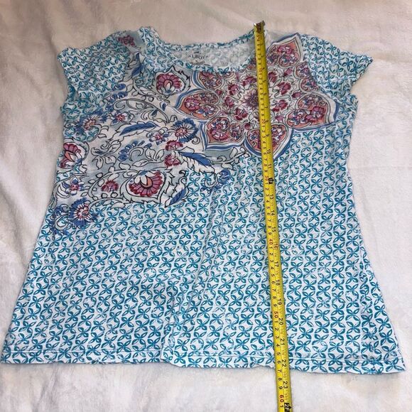 Talbots Women’s Linen Blend Colorful Pattern Tee Medium GUC - Picture 10 of 11